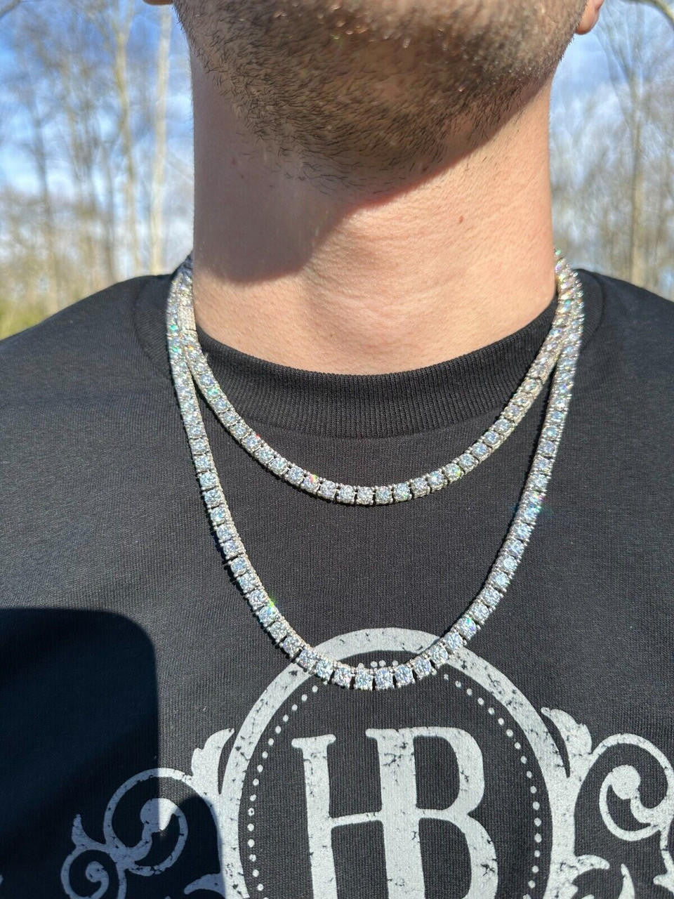 HarlemBling 5mm MOISSANITE Tennis Chain Necklace Reinvented 925 Silver Stones On All Sides