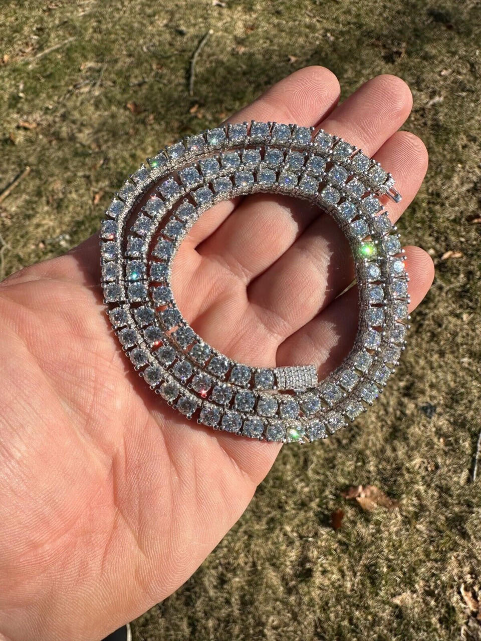 HarlemBling 5mm MOISSANITE Tennis Chain Necklace Reinvented 925 Silver Stones On All Sides