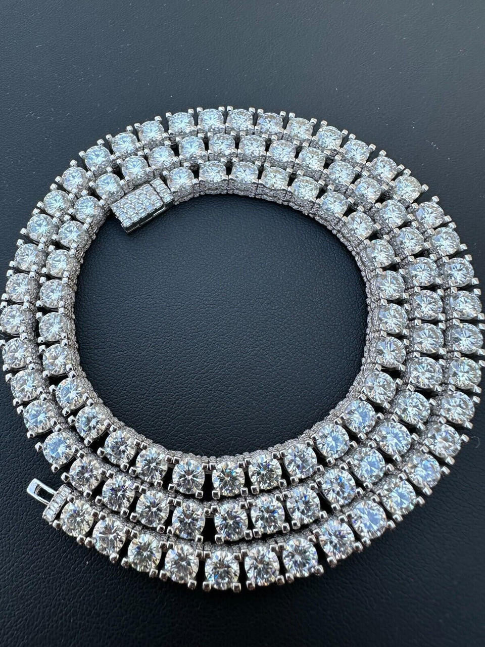 HarlemBling 5mm MOISSANITE Tennis Chain Necklace Reinvented 925 Silver Stones On All Sides