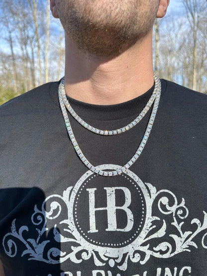 HarlemBling 5mm MOISSANITE Tennis Chain Necklace Reinvented 925 Silver Stones On All Sides