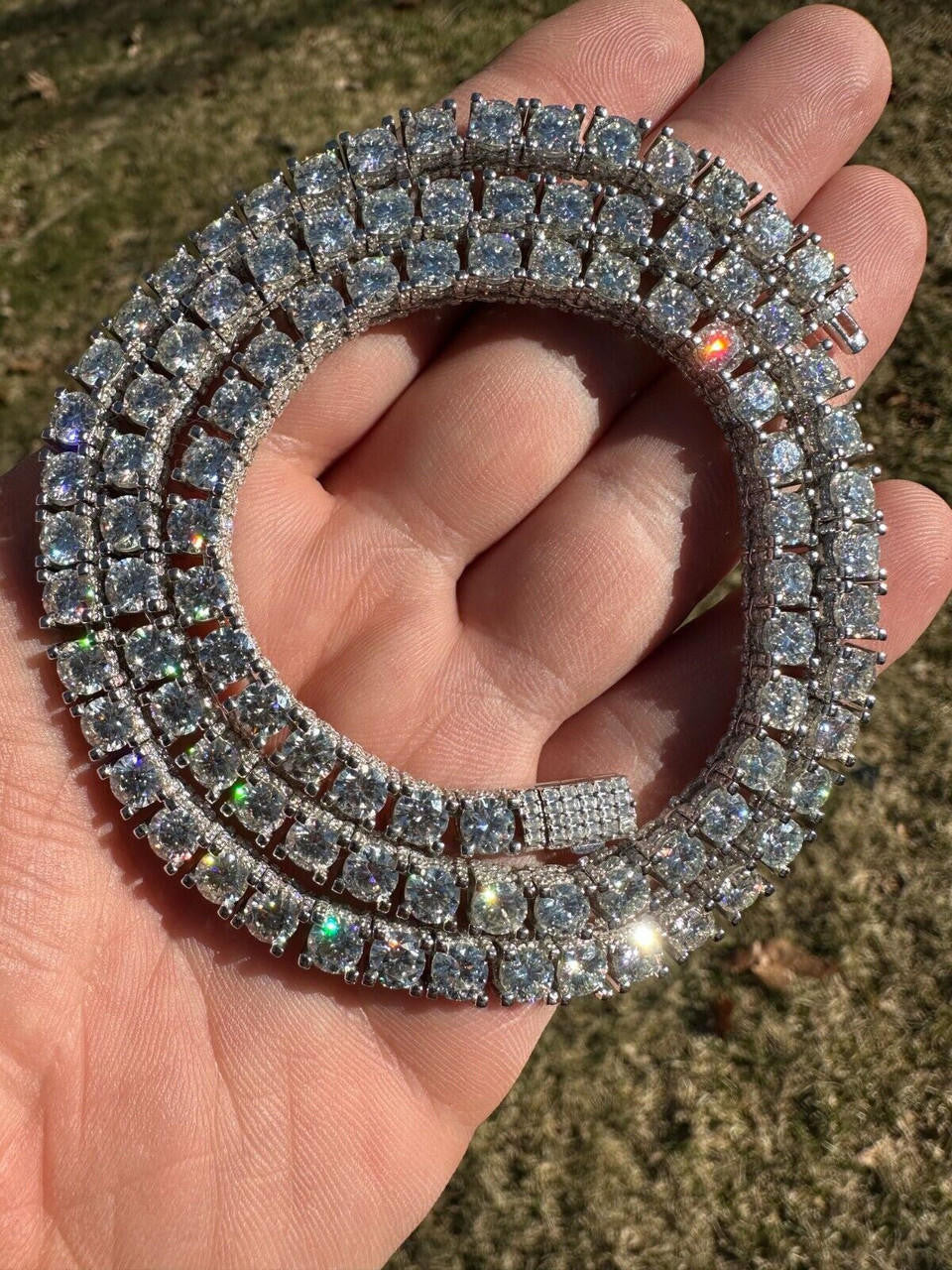 HarlemBling 5mm MOISSANITE Tennis Chain Necklace Reinvented 925 Silver Stones On All Sides