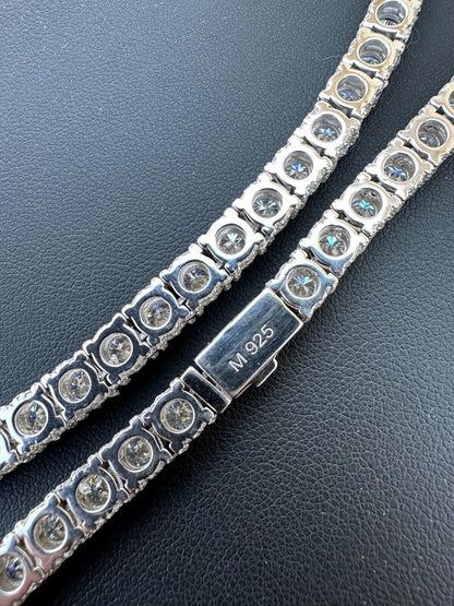 HarlemBling 5mm MOISSANITE Tennis Chain Necklace Reinvented 925 Silver Stones On All Sides