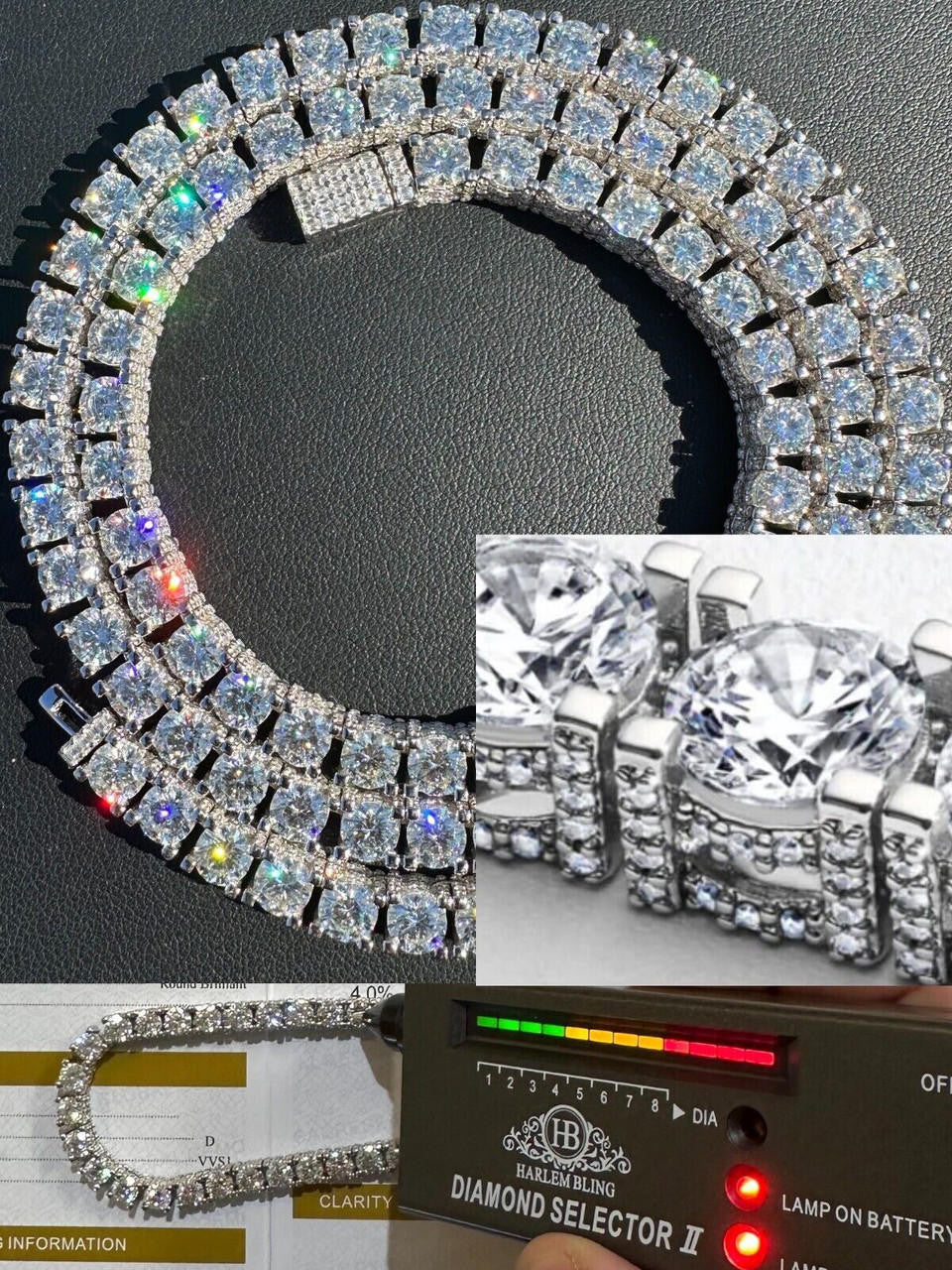 HarlemBling 5mm MOISSANITE Tennis Chain Necklace Reinvented 925 Silver Stones On All Sides