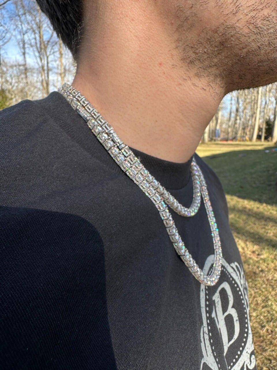 HarlemBling 5mm MOISSANITE Tennis Chain Necklace Reinvented 925 Silver Stones On All Sides