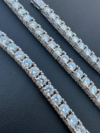 HarlemBling 5mm MOISSANITE Tennis Chain Necklace Reinvented 925 Silver Stones On All Sides