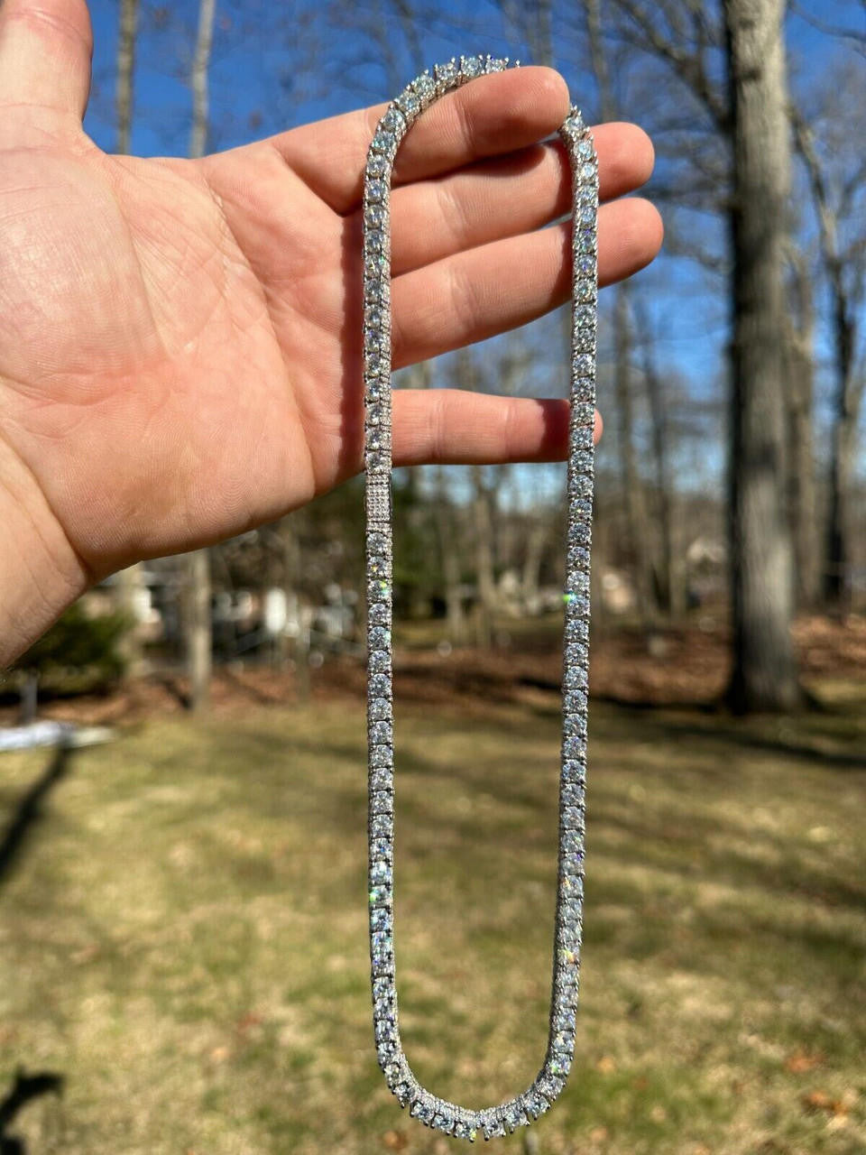 HarlemBling 5mm MOISSANITE Tennis Chain Necklace Reinvented 925 Silver Stones On All Sides