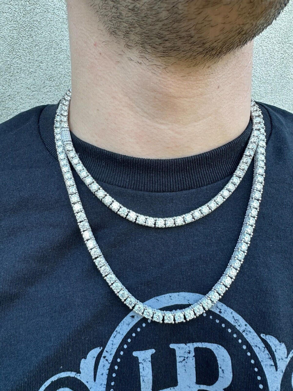 HarlemBling 5mm MOISSANITE Tennis Chain Necklace Reinvented 925 Silver Stones On All Sides