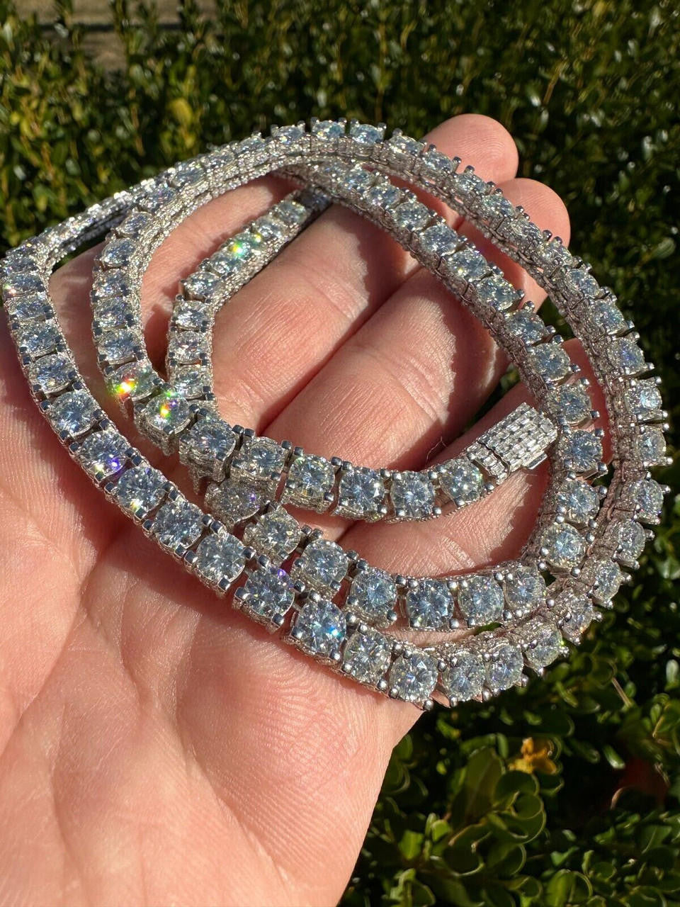 HarlemBling 5mm MOISSANITE Tennis Chain Necklace Reinvented 925 Silver Stones On All Sides