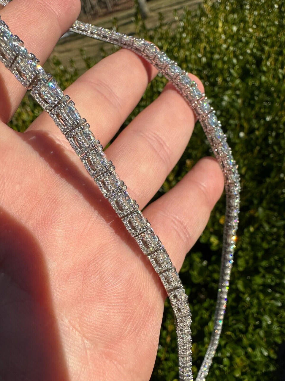 HarlemBling 5mm MOISSANITE Tennis Chain Necklace Reinvented 925 Silver Stones On All Sides