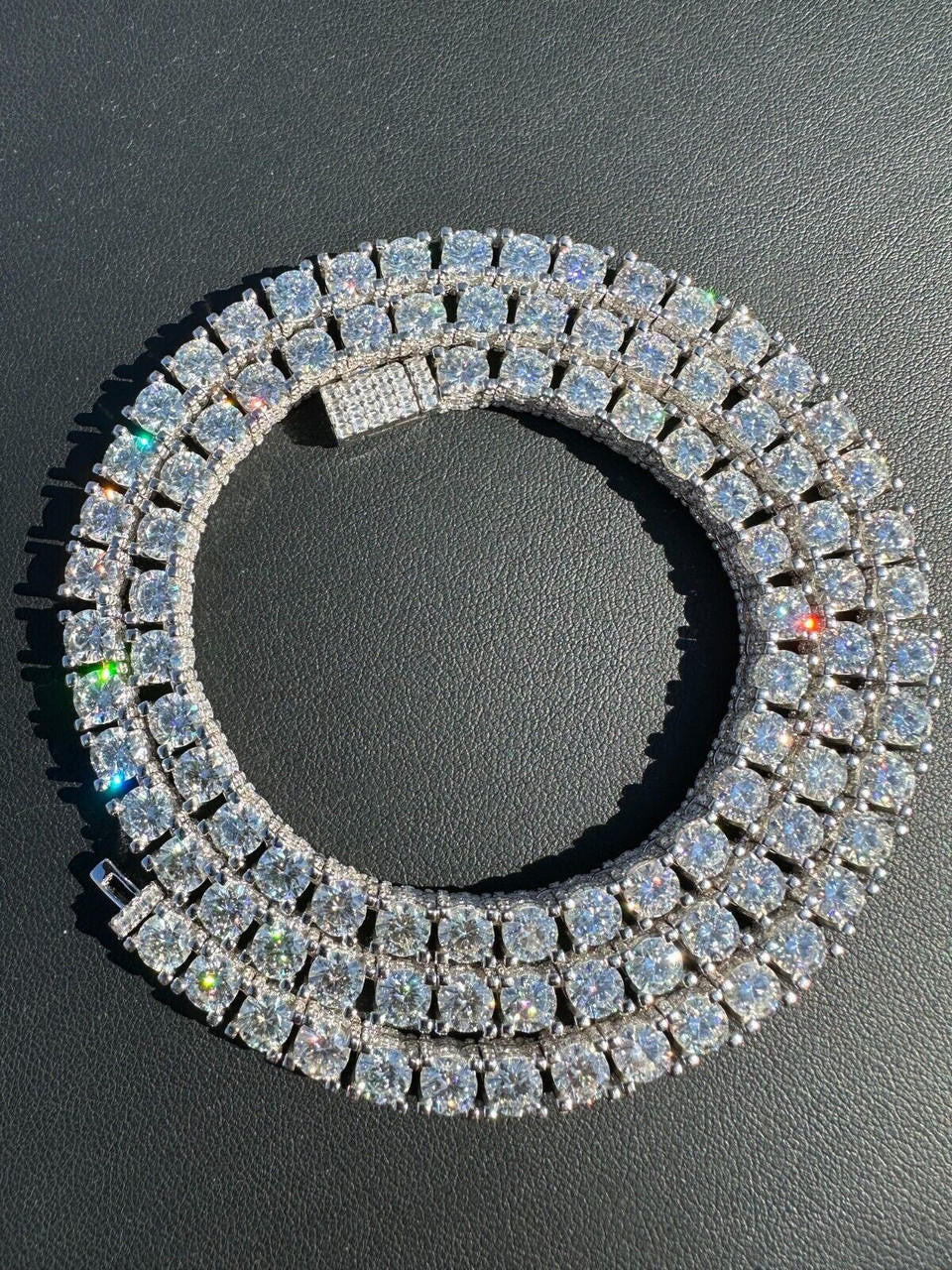 HarlemBling 5mm MOISSANITE Tennis Chain Necklace Reinvented 925 Silver Stones On All Sides