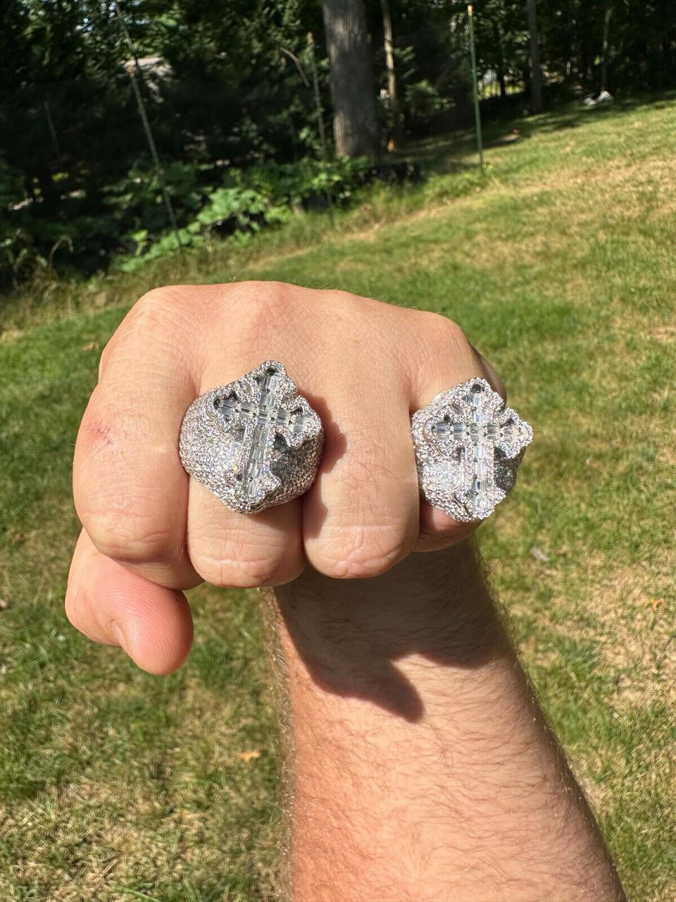 HarlemBling 6.5ct MOISSANITE Iced Real Baguette Cross Shaped Ring For Men Solid 925 Silver