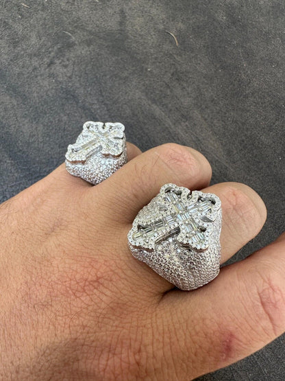 HarlemBling 6.5ct MOISSANITE Iced Real Baguette Cross Shaped Ring For Men Solid 925 Silver