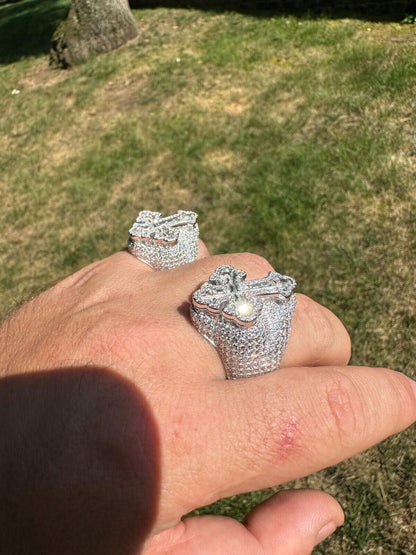 HarlemBling 6.5ct MOISSANITE Iced Real Baguette Cross Shaped Ring For Men Solid 925 Silver