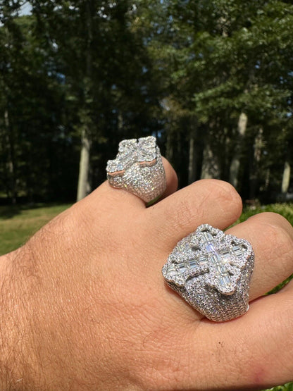 HarlemBling 6.5ct MOISSANITE Iced Real Baguette Cross Shaped Ring For Men Solid 925 Silver