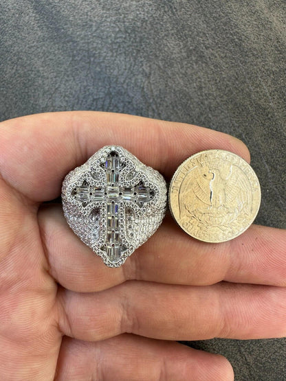 HarlemBling 6.5ct MOISSANITE Iced Real Baguette Cross Shaped Ring For Men Solid 925 Silver