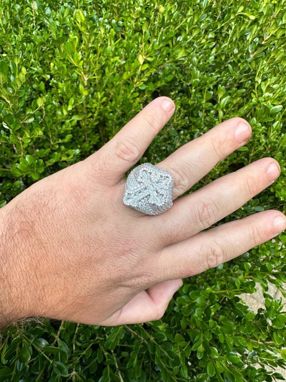 HarlemBling 6.5ct MOISSANITE Iced Real Baguette Cross Shaped Ring For Men Solid 925 Silver