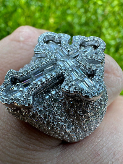 HarlemBling 6.5ct MOISSANITE Iced Real Baguette Cross Shaped Ring For Men Solid 925 Silver