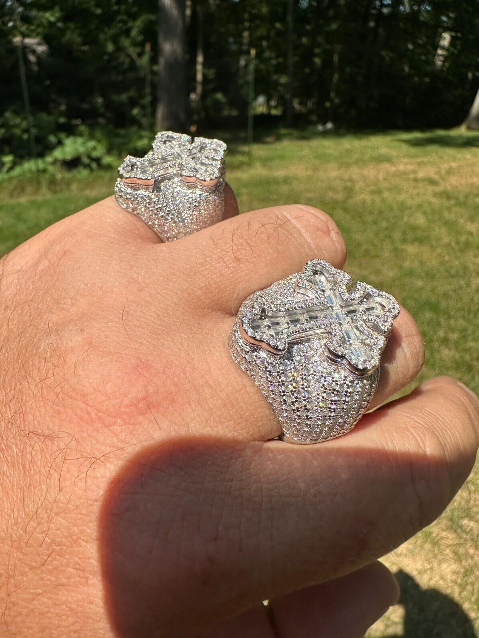 HarlemBling 6.5ct MOISSANITE Iced Real Baguette Cross Shaped Ring For Men Solid 925 Silver