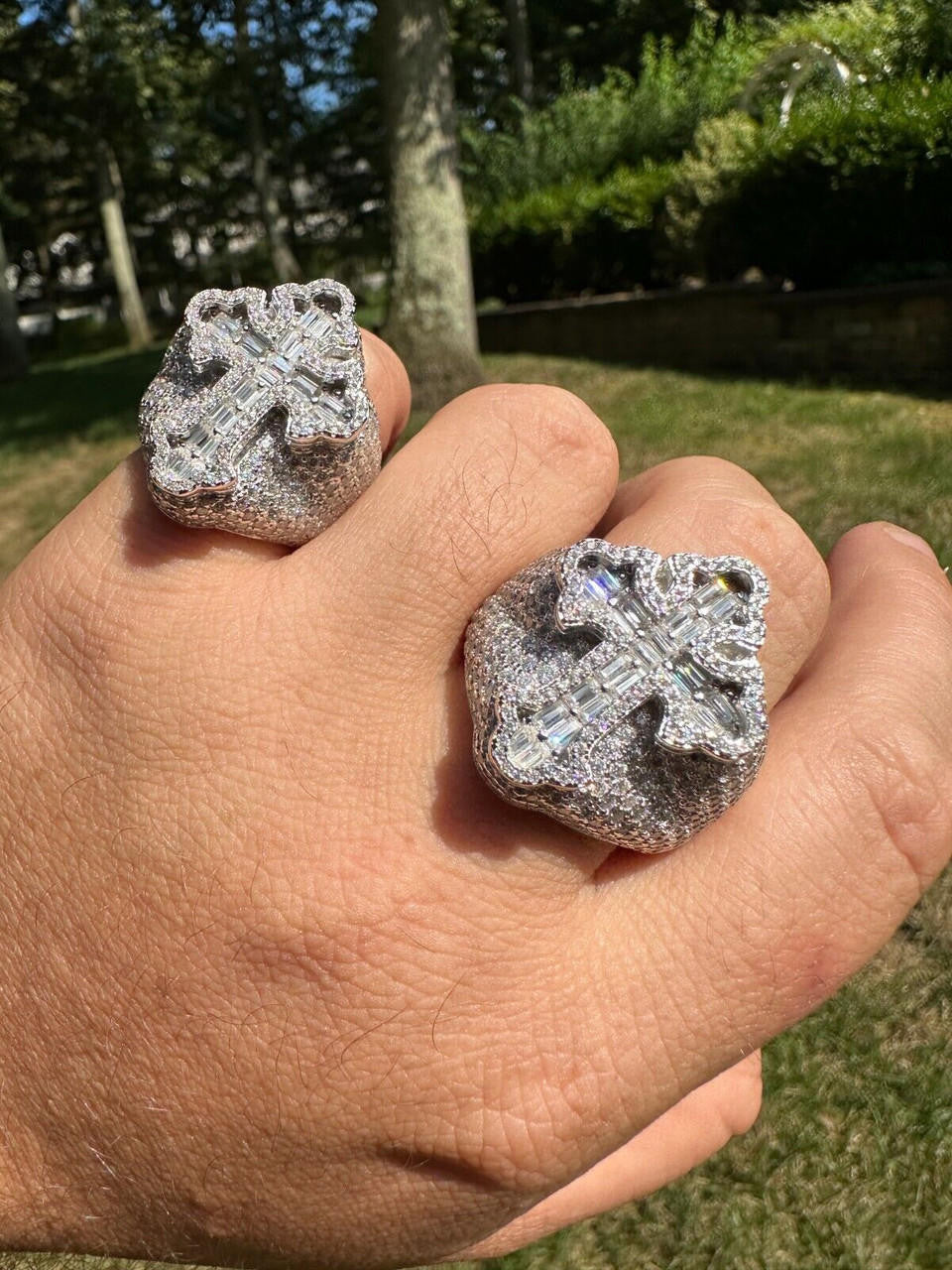 HarlemBling 6.5ct MOISSANITE Iced Real Baguette Cross Shaped Ring For Men Solid 925 Silver