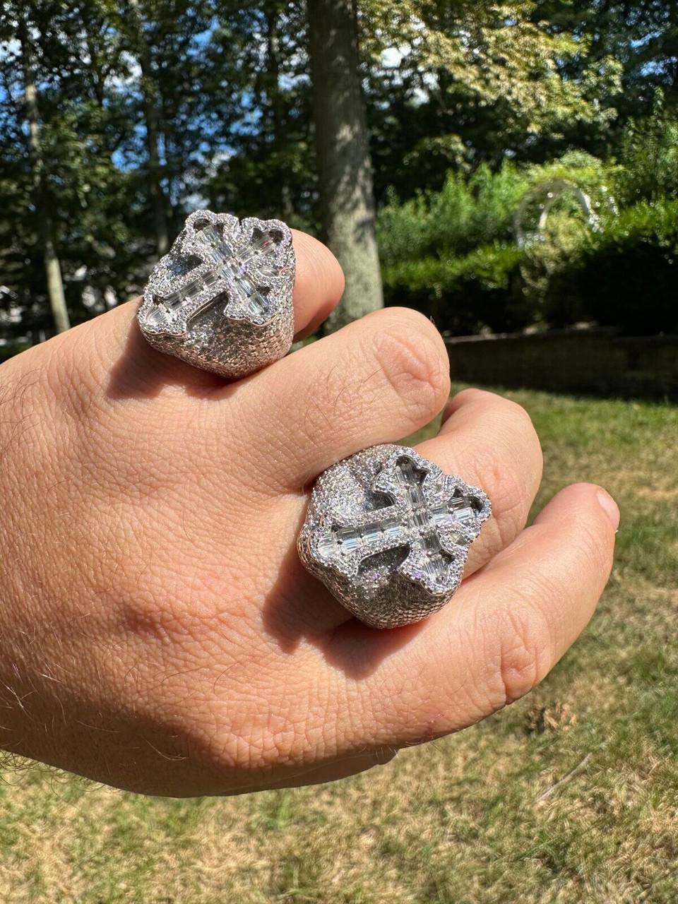 HarlemBling 6.5ct MOISSANITE Iced Real Baguette Cross Shaped Ring For Men Solid 925 Silver