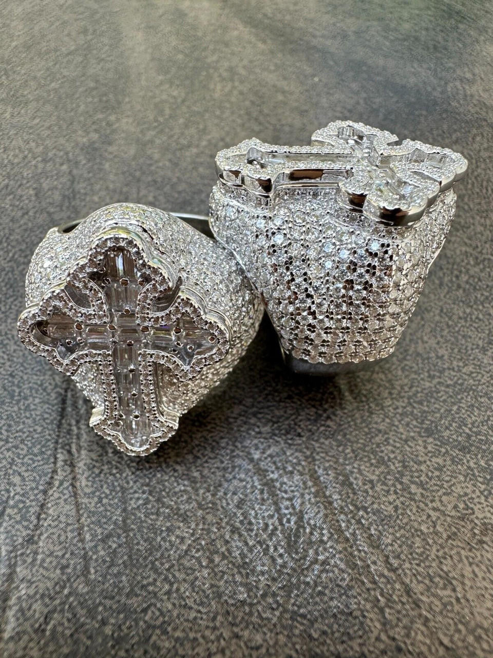 HarlemBling 6.5ct MOISSANITE Iced Real Baguette Cross Shaped Ring For Men Solid 925 Silver