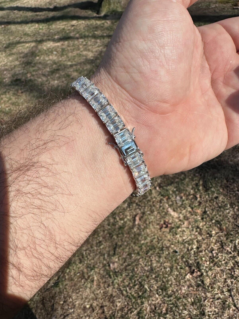 HarlemBling 60ct Emerald Cut MOISSANITE 8mm Tennis Bracelet 925 Silver Pass Diamond Tester