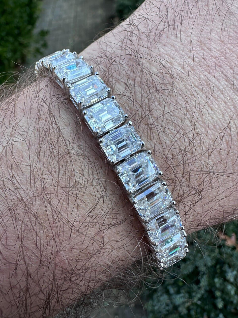 HarlemBling 60ct Emerald Cut MOISSANITE 8mm Tennis Bracelet 925 Silver Pass Diamond Tester