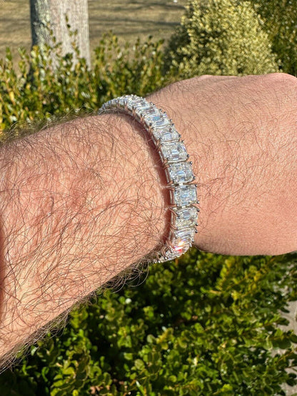 HarlemBling 60ct Emerald Cut MOISSANITE 8mm Tennis Bracelet 925 Silver Pass Diamond Tester