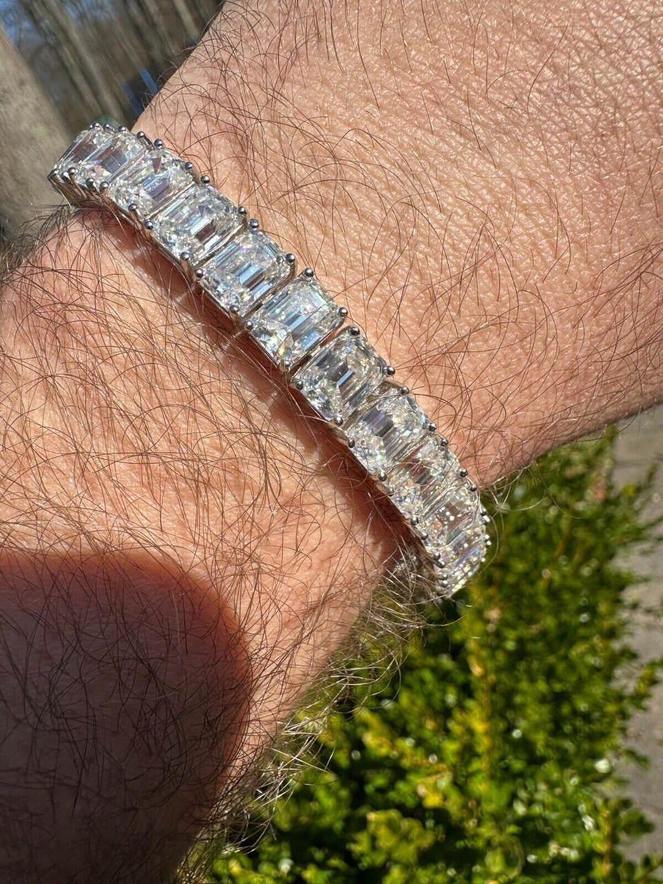 HarlemBling 60ct Emerald Cut MOISSANITE 8mm Tennis Bracelet 925 Silver Pass Diamond Tester