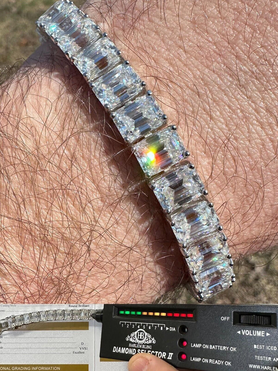 HarlemBling 60ct Emerald Cut MOISSANITE 8mm Tennis Bracelet 925 Silver Pass Diamond Tester