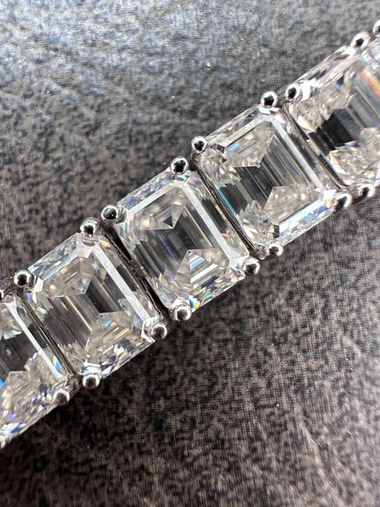 HarlemBling 60ct Emerald Cut MOISSANITE 8mm Tennis Bracelet 925 Silver Pass Diamond Tester