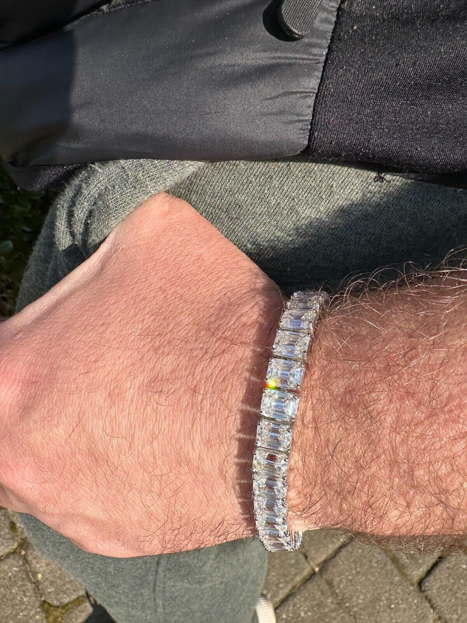 HarlemBling 60ct Emerald Cut MOISSANITE 8mm Tennis Bracelet 925 Silver Pass Diamond Tester