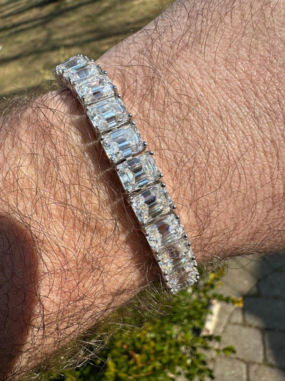 HarlemBling 60ct Emerald Cut MOISSANITE 8mm Tennis Bracelet 925 Silver Pass Diamond Tester