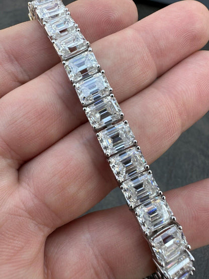 HarlemBling 60ct Emerald Cut MOISSANITE 8mm Tennis Bracelet 925 Silver Pass Diamond Tester