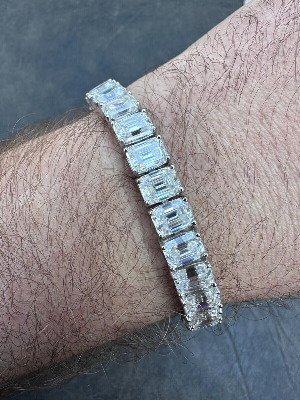 HarlemBling 60ct Emerald Cut MOISSANITE 8mm Tennis Bracelet 925 Silver Pass Diamond Tester