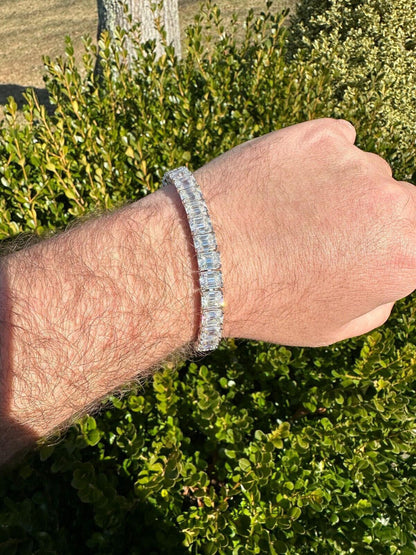 HarlemBling 60ct Emerald Cut MOISSANITE 8mm Tennis Bracelet 925 Silver Pass Diamond Tester