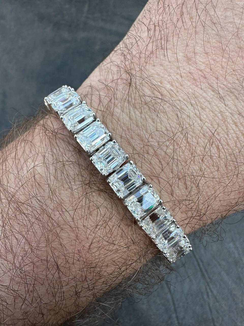 HarlemBling 60ct Emerald Cut MOISSANITE 8mm Tennis Bracelet 925 Silver Pass Diamond Tester