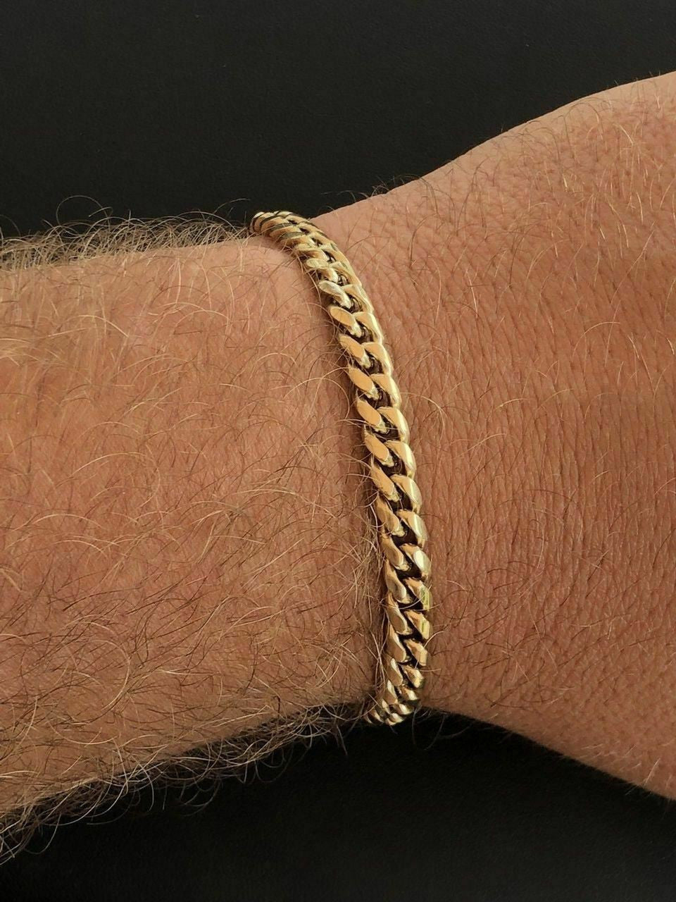 HarlemBling 6mm Mens Cuban Miami Link Bracelet 14k Gold Plated Stainless Steel 8 Long