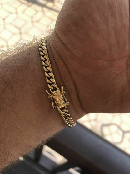 HarlemBling 6mm Mens Cuban Miami Link Bracelet 14k Gold Plated Stainless Steel 8 Long