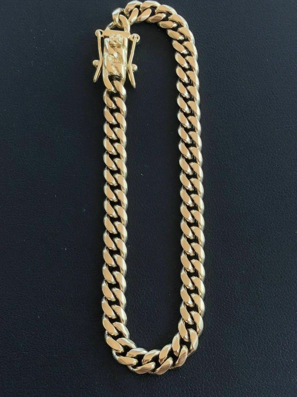 HarlemBling 6mm Mens Cuban Miami Link Bracelet 14k Gold Plated Stainless Steel 8 Long