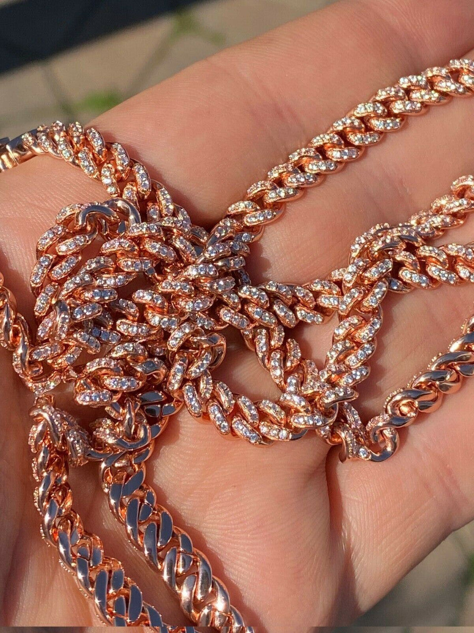 6mm Miami Cuban Iced Rose Gold Over 925 Silver Chain Necklace 16