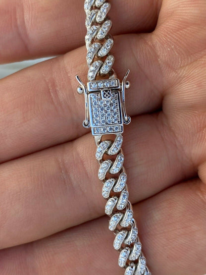 HarlemBling 6mm Miami Cuban Iced Solid Silver Chain Necklace 16-30 MOISSANITE Mens Ladies