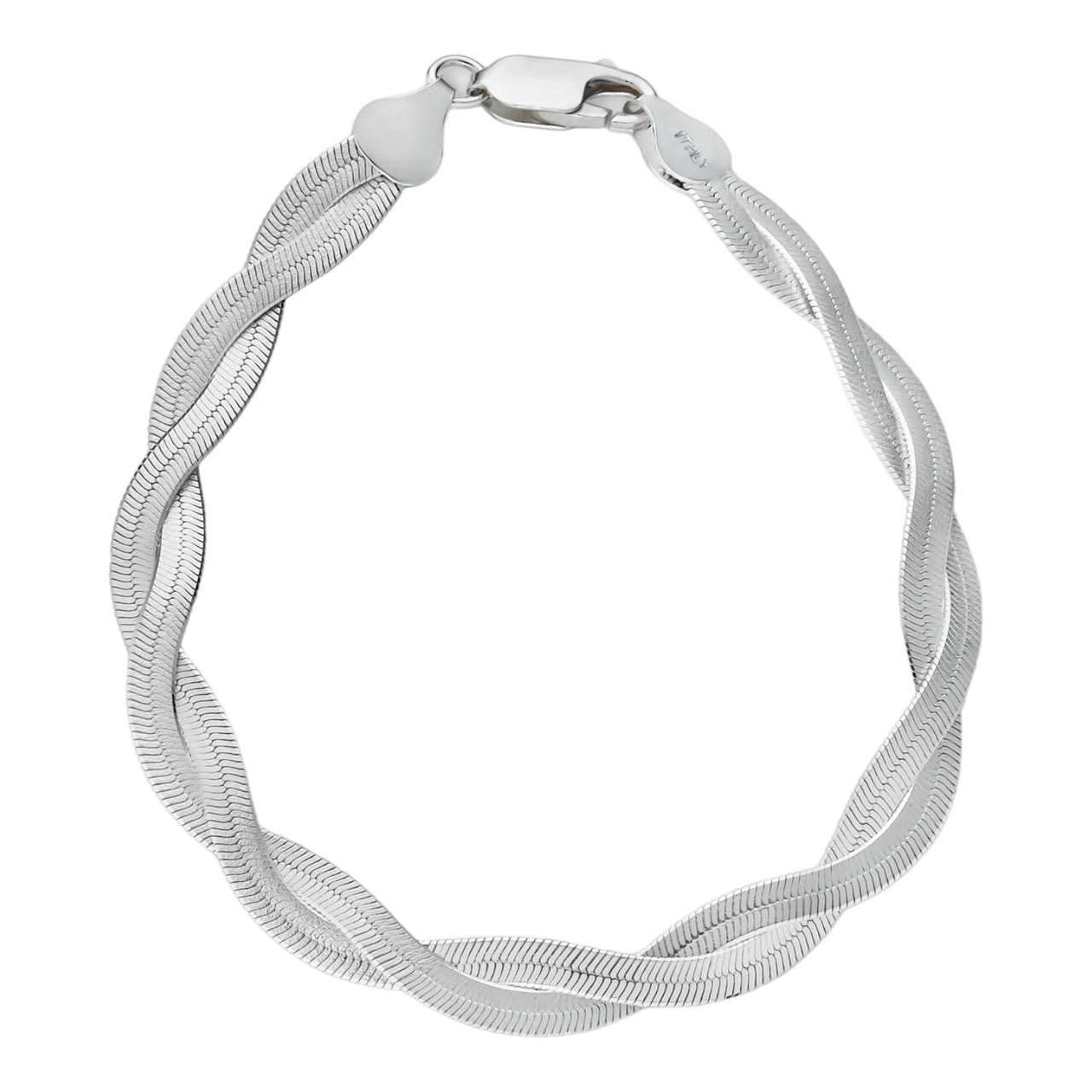 HarlemBling 7mm Thick Ladies Solid 925 Silver Twisted Braided Herringbone Bracelet 6" - 8.5"