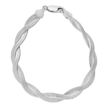 HarlemBling 7mm Thick Ladies Solid 925 Silver Twisted Braided Herringbone Bracelet 6" - 8.5"