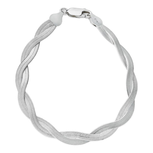 HarlemBling 7mm Thick Ladies Solid 925 Silver Twisted Braided Herringbone Bracelet 6" - 8.5"