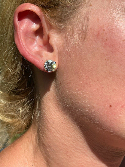 HarlemBling 8ct TW Moissanite Huge Big Mens 10mm 14k Gold Vermeil Stud Earrings GRA D VVS1