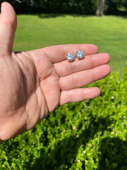 HarlemBling 8ct TW Moissanite Huge Big Mens 10mm 14k Gold Vermeil Stud Earrings GRA D VVS1