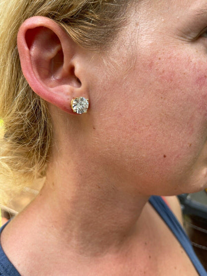 HarlemBling 8ct TW Moissanite Huge Big Mens 10mm 14k Gold Vermeil Stud Earrings GRA D VVS1