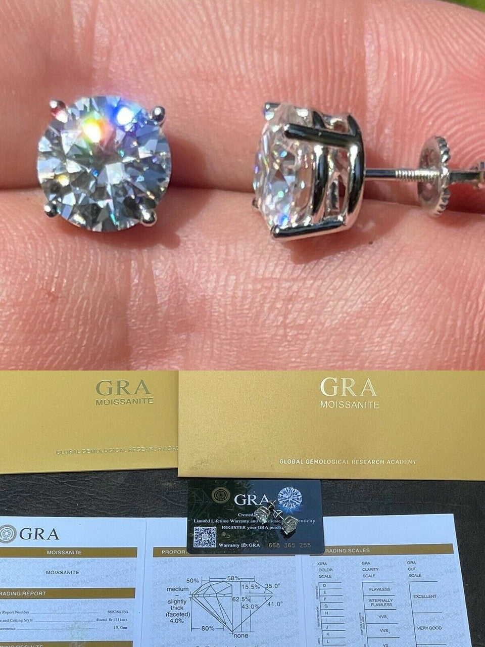 HarlemBling 8ct TW Moissanite Huge Big Mens 10mm Solitaire Stud Earrings GRA Certified VVS1