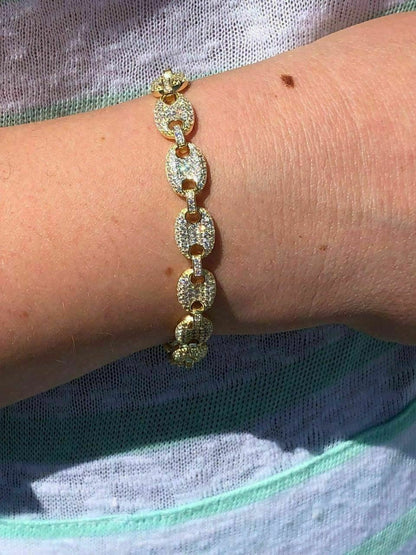 HarlemBling 8mm Gucci Link Bracelet 14k Gold Over Solid 925 Sterling Silver Diamond ICY